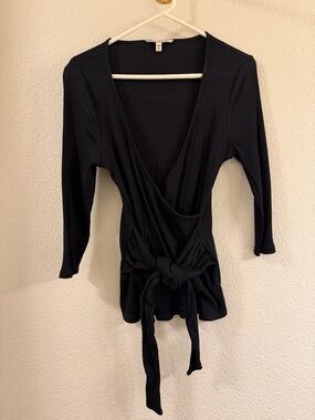 Express Black Ribbed Wrap Tie Sweater